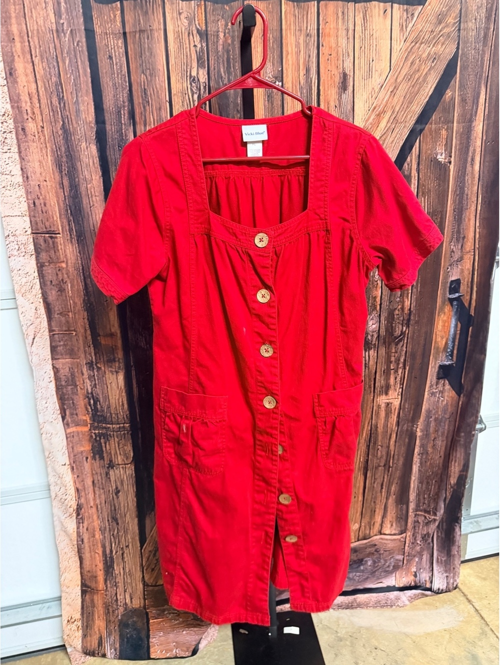 Vicki Blue Red Button-Front Cotton Dress Plus Size PL